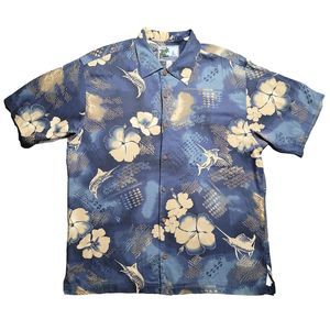 Afico Bluewater  Mens Cotton Rayon Blend Hawaiian Shirt Size Large Vintage